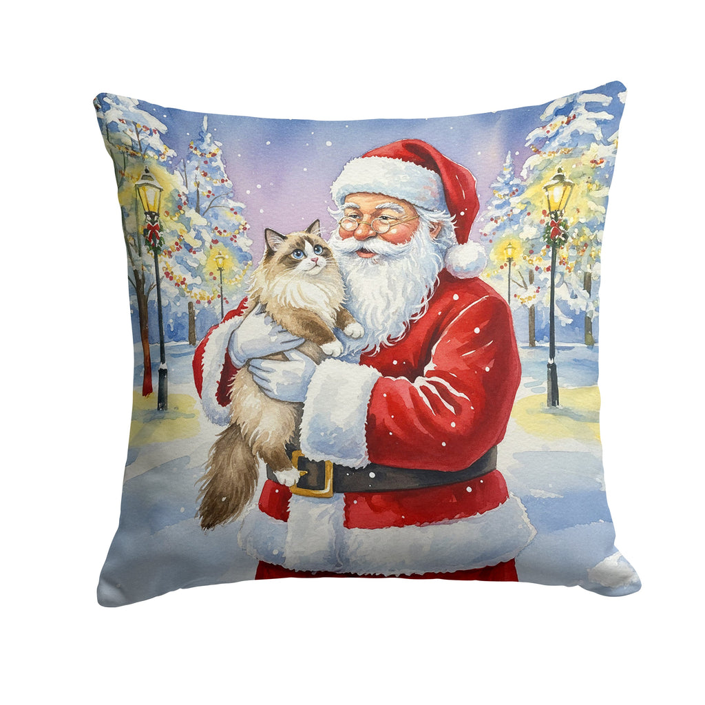 Ragdoll Bicolor Cat with Santa Claus Decorative Throw Pillow 18x18 Indoor Outdoor Accent Cushion, Fabric Cover with Insert for Sofa, Bed, Porch & Living Room