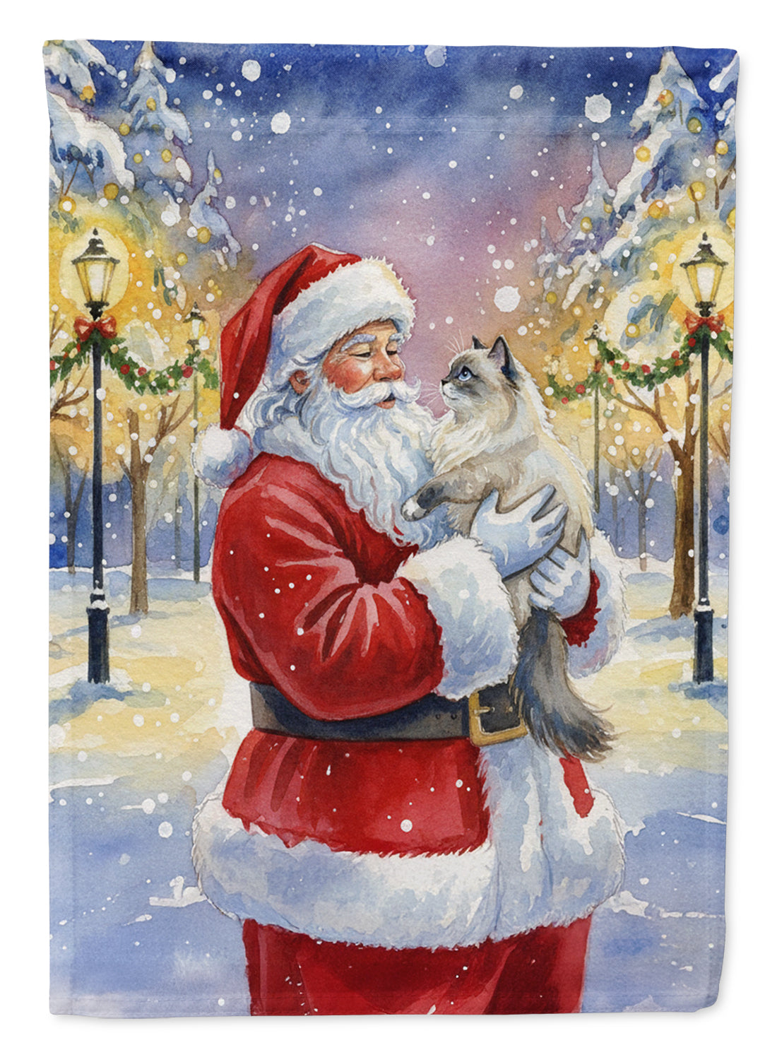 Ragdoll Blue Point Cat with Santa Claus Garden Flag Mailbox Decorative Yard Banner Outside Patio Artwork for Flower Beds, Garden Size, Multicolor