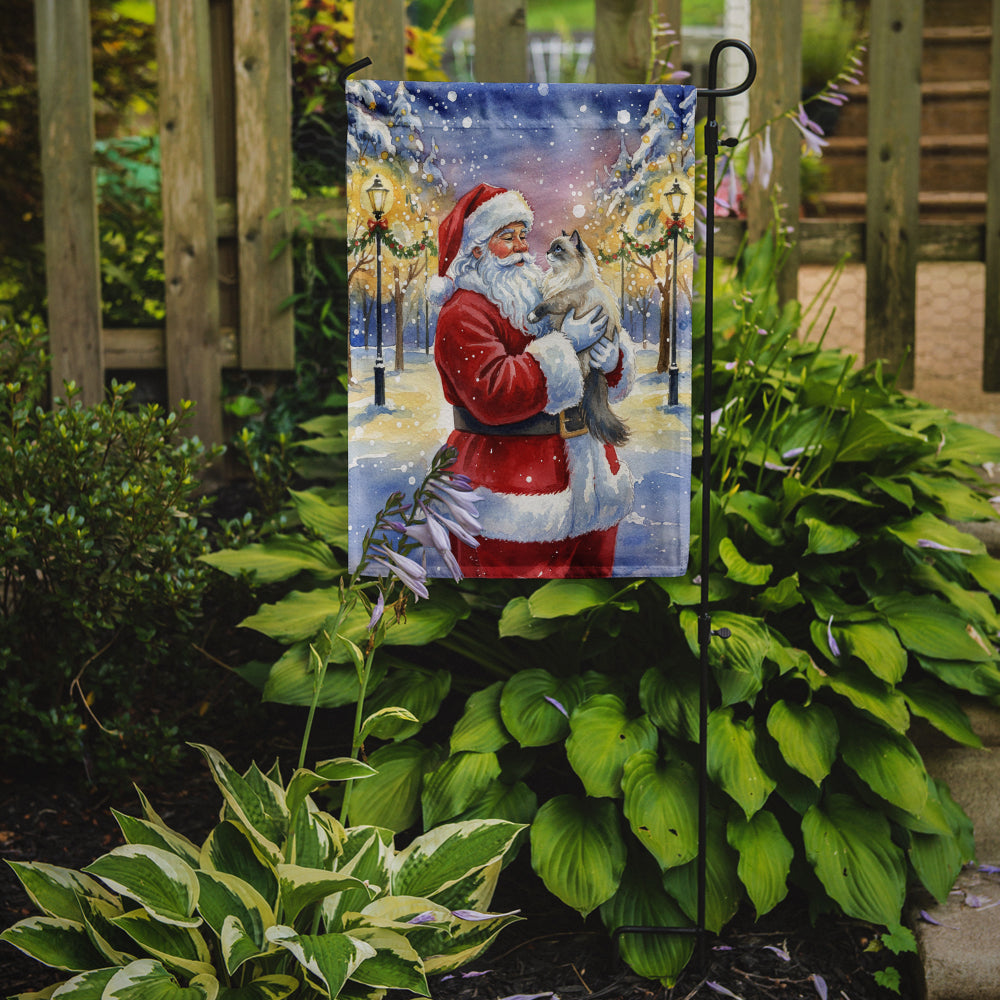 Ragdoll Blue Point Cat with Santa Claus Garden Flag Mailbox Decorative Yard Banner Outside Patio Artwork for Flower Beds, Garden Size, Multicolor