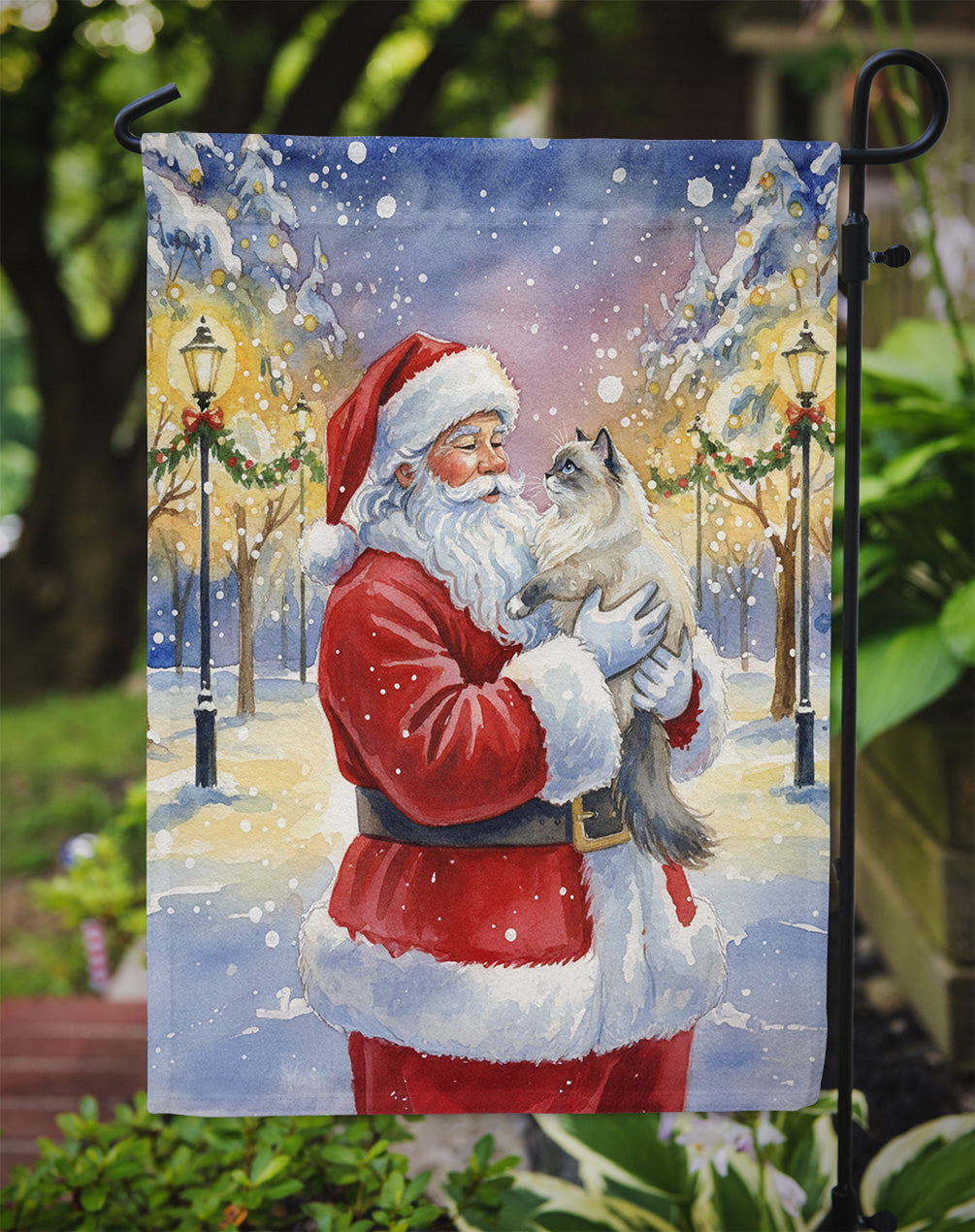 Ragdoll Blue Point Cat with Santa Claus Garden Flag Mailbox Decorative Yard Banner Outside Patio Artwork for Flower Beds, Garden Size, Multicolor