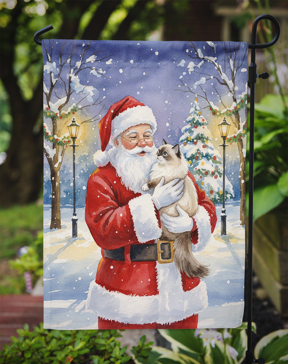 Ragdoll Cat with Santa Claus Garden Flag Mailbox Decorative Yard Banner Outside Patio Artwork for Flower Beds, Garden Size, Multicolor