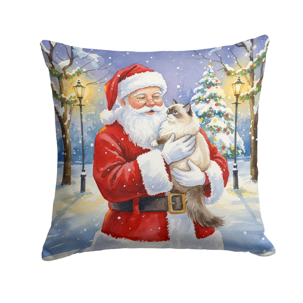 Ragdoll Cat with Santa Claus Decorative Throw Pillow 14x14 Indoor Outdoor Accent Cushion, Fabric Cover with Insert for Sofa, Bed, Porch & Living Room
