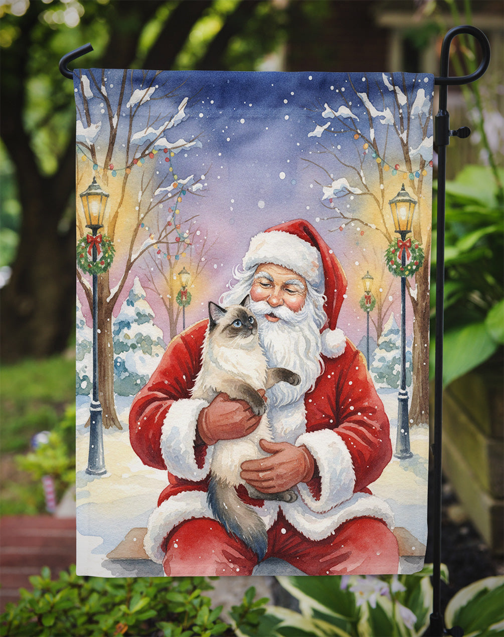 Ragdoll Seal Point with Santa Claus Garden Flag Mailbox Decorative Yard Banner Outside Patio Artwork for Flower Beds, Garden Size, Multicolor