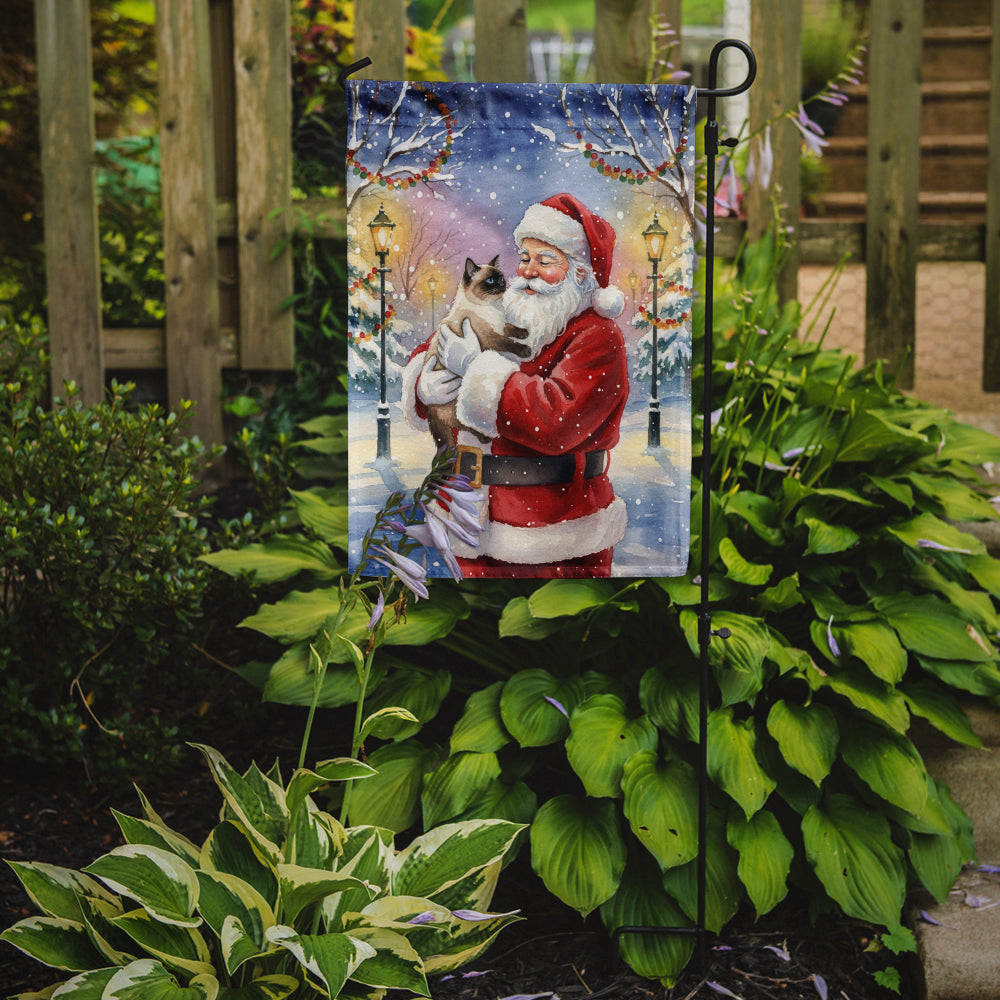 Seal Point Cat with Santa Claus Garden Flag Mailbox Decorative Yard Banner Outside Patio Artwork for Flower Beds, Garden Size, Multicolor