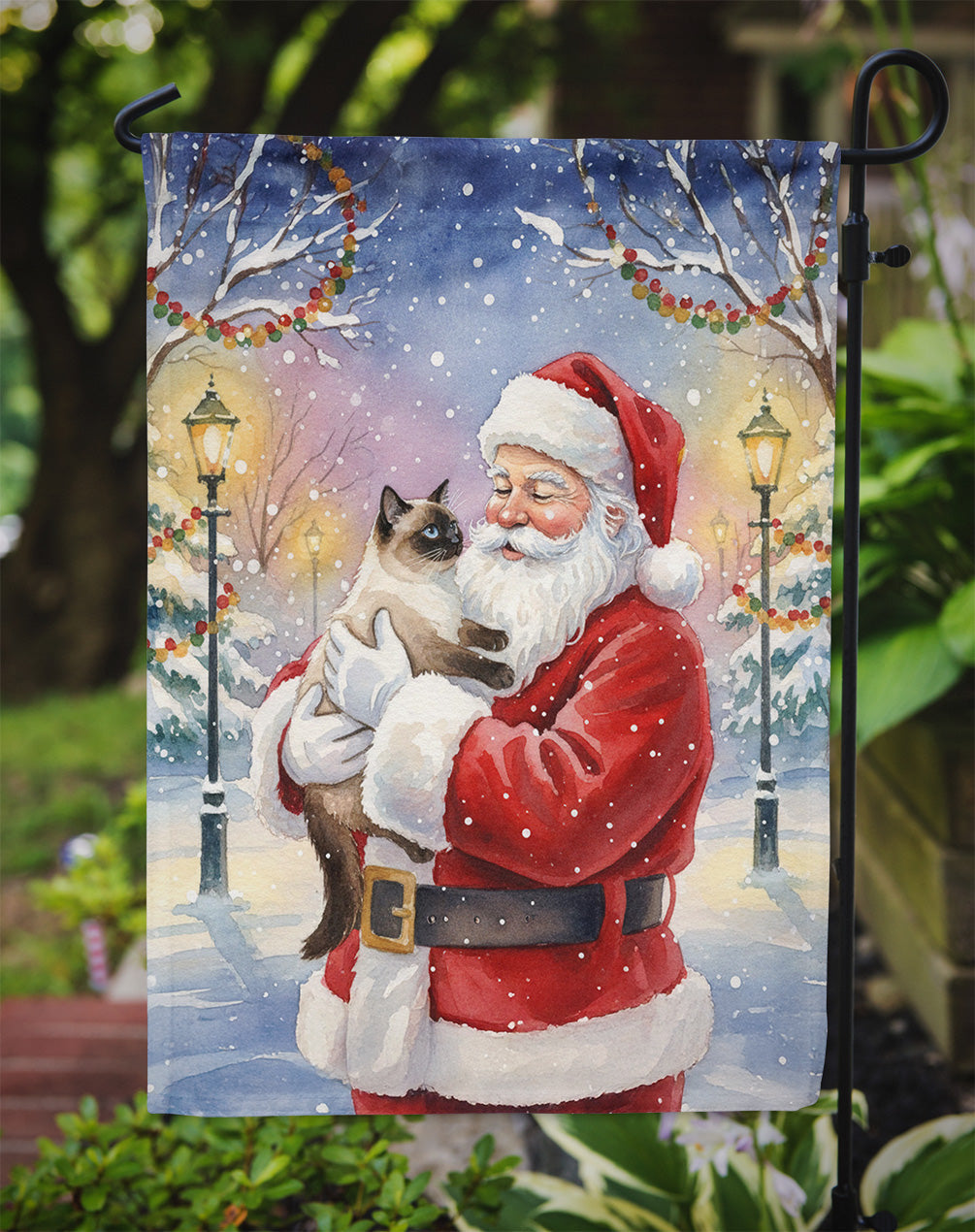 Seal Point Cat with Santa Claus Garden Flag Mailbox Decorative Yard Banner Outside Patio Artwork for Flower Beds, Garden Size, Multicolor