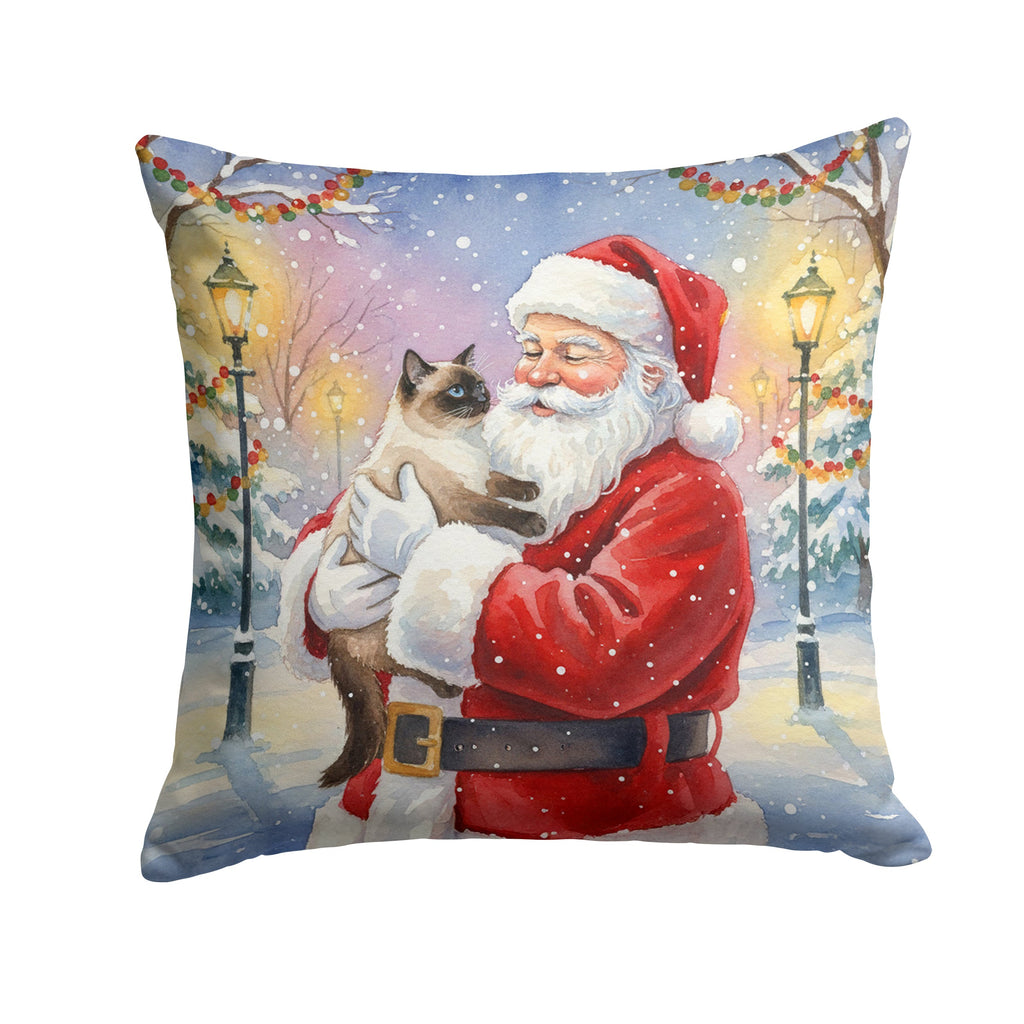 Seal Point Cat with Santa Claus Decorative Throw Pillow 18x18 Indoor Outdoor Accent Cushion, Fabric Cover with Insert for Sofa, Bed, Porch & Living Room