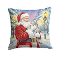 Silver Classic Tabby Cat with Santa Claus Decorative Throw Pillow 14x14 Indoor Outdoor Accent Cushion, Fabric Cover with Insert for Sofa, Bed, Porch & Living Room