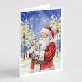Silver Mackerel Tabby Cat with Santa Claus Greeting Cards Pack of 8 Blank Cards with Envelopes Whimsical A7 Size 5x7