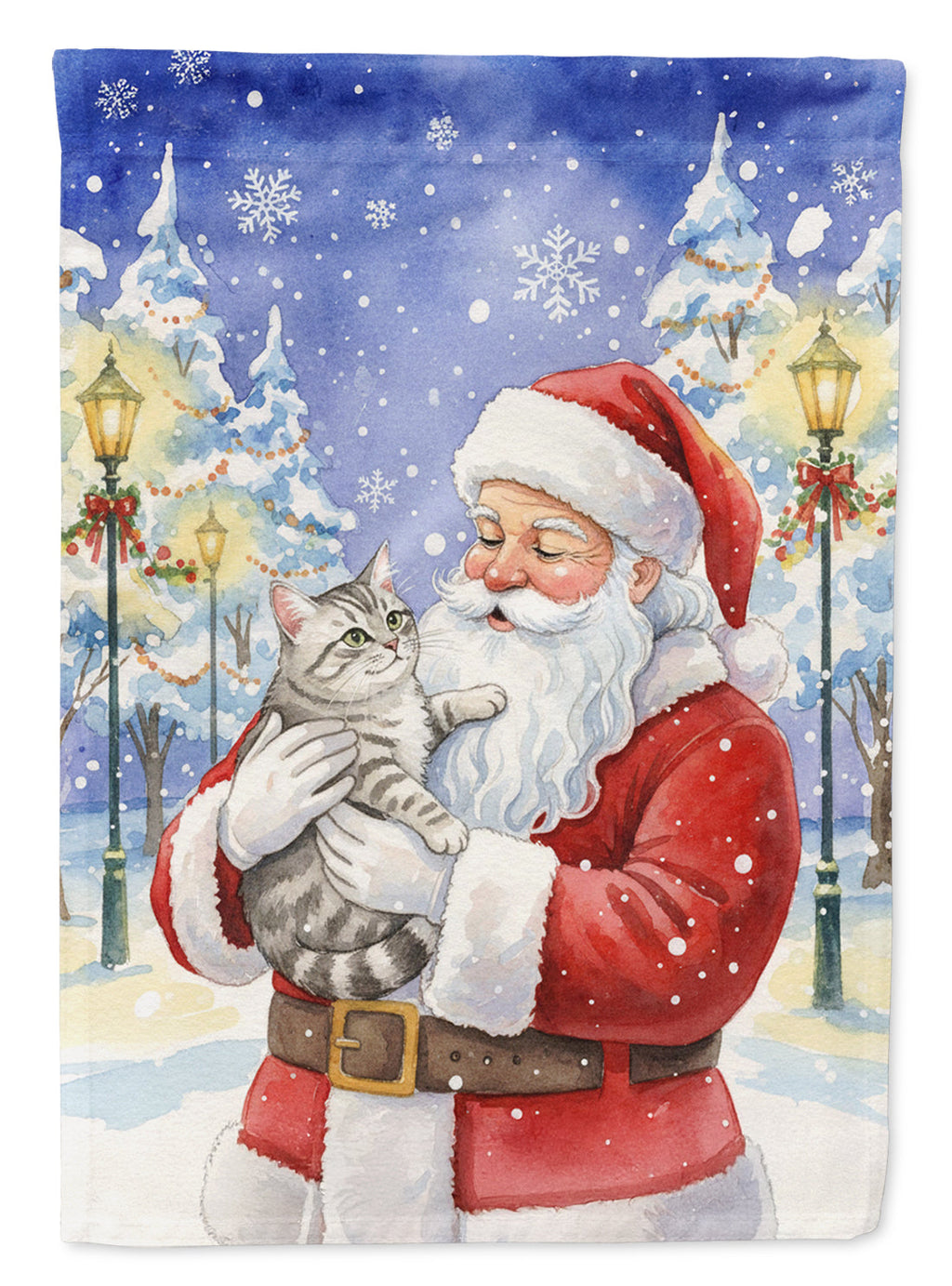 Silver Mackerel Tabby Cat with Santa Claus Garden Flag Mailbox Decorative Yard Banner Outside Patio Artwork for Flower Beds, Garden Size, Multicolor