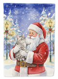 Silver Mackerel Tabby Cat with Santa Claus Garden Flag Mailbox Decorative Yard Banner Outside Patio Artwork for Flower Beds, Garden Size, Multicolor