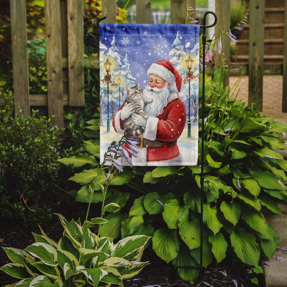Silver Mackerel Tabby Cat with Santa Claus Garden Flag Mailbox Decorative Yard Banner Outside Patio Artwork for Flower Beds, Garden Size, Multicolor