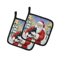 Black Cat with Santa Claus Pot Holder Set of 2 Heat Resistant Quilted Hot Pads 7.5 x 7.5 Inch, Insulated Kitchen Trivets for Cooking & Baking
