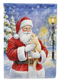 Cream Cat with Santa Claus House Flag 28x40 Porch Sleeve Pole Decorative Outside Yard Banner Artwork Wall Hanging, Polyester