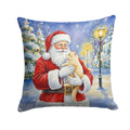 Cream Cat with Santa Claus Decorative Throw Pillow 14x14 Indoor Outdoor Accent Cushion, Fabric Cover with Insert for Sofa, Bed, Porch & Living Room