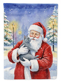 Gray Cat with Santa Claus House Flag 28x40 Porch Sleeve Pole Decorative Outside Yard Banner Artwork Wall Hanging, Polyester
