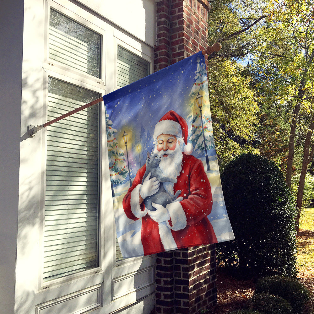 Gray Cat with Santa Claus House Flag 28x40 Porch Sleeve Pole Decorative Outside Yard Banner Artwork Wall Hanging, Polyester