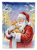 Red Ginger Cat with Santa Claus House Flag 28x40 Porch Sleeve Pole Decorative Outside Yard Banner Artwork Wall Hanging, Polyester