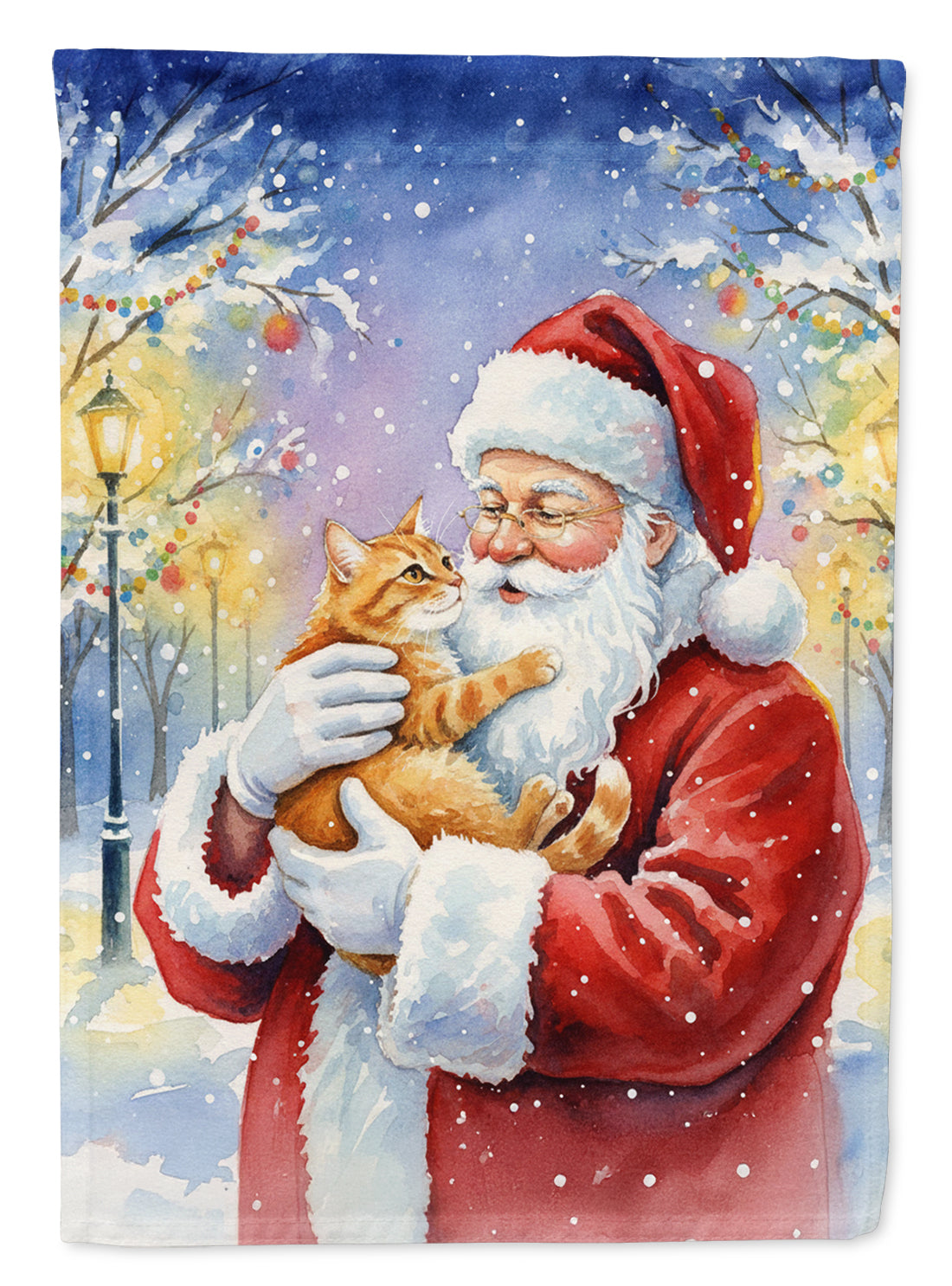 Red Ginger Cat with Santa Claus Garden Flag Mailbox Decorative Yard Banner Outside Patio Artwork for Flower Beds, Garden Size, Multicolor