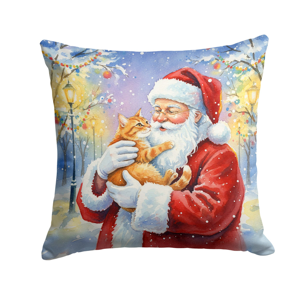 Red Ginger Cat with Santa Claus Decorative Throw Pillow 18x18 Indoor Outdoor Accent Cushion, Fabric Cover with Insert for Sofa, Bed, Porch & Living Room
