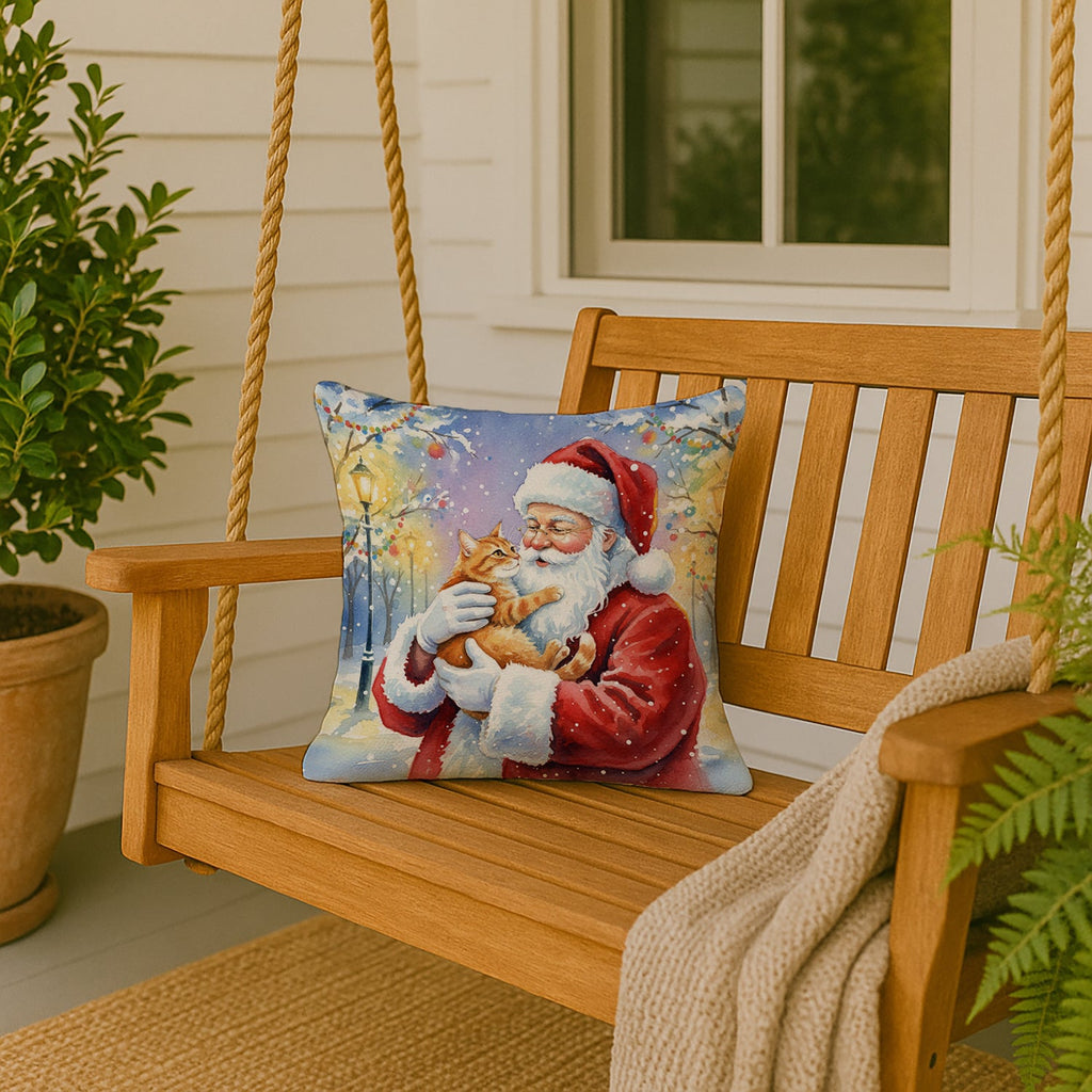 Red Ginger Cat with Santa Claus Decorative Throw Pillow 18x18 Indoor Outdoor Accent Cushion, Fabric Cover with Insert for Sofa, Bed, Porch & Living Room