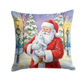 White Cat with Santa Claus Decorative Throw Pillow 14x14 Indoor Outdoor Accent Cushion, Fabric Cover with Insert for Sofa, Bed, Porch & Living Room