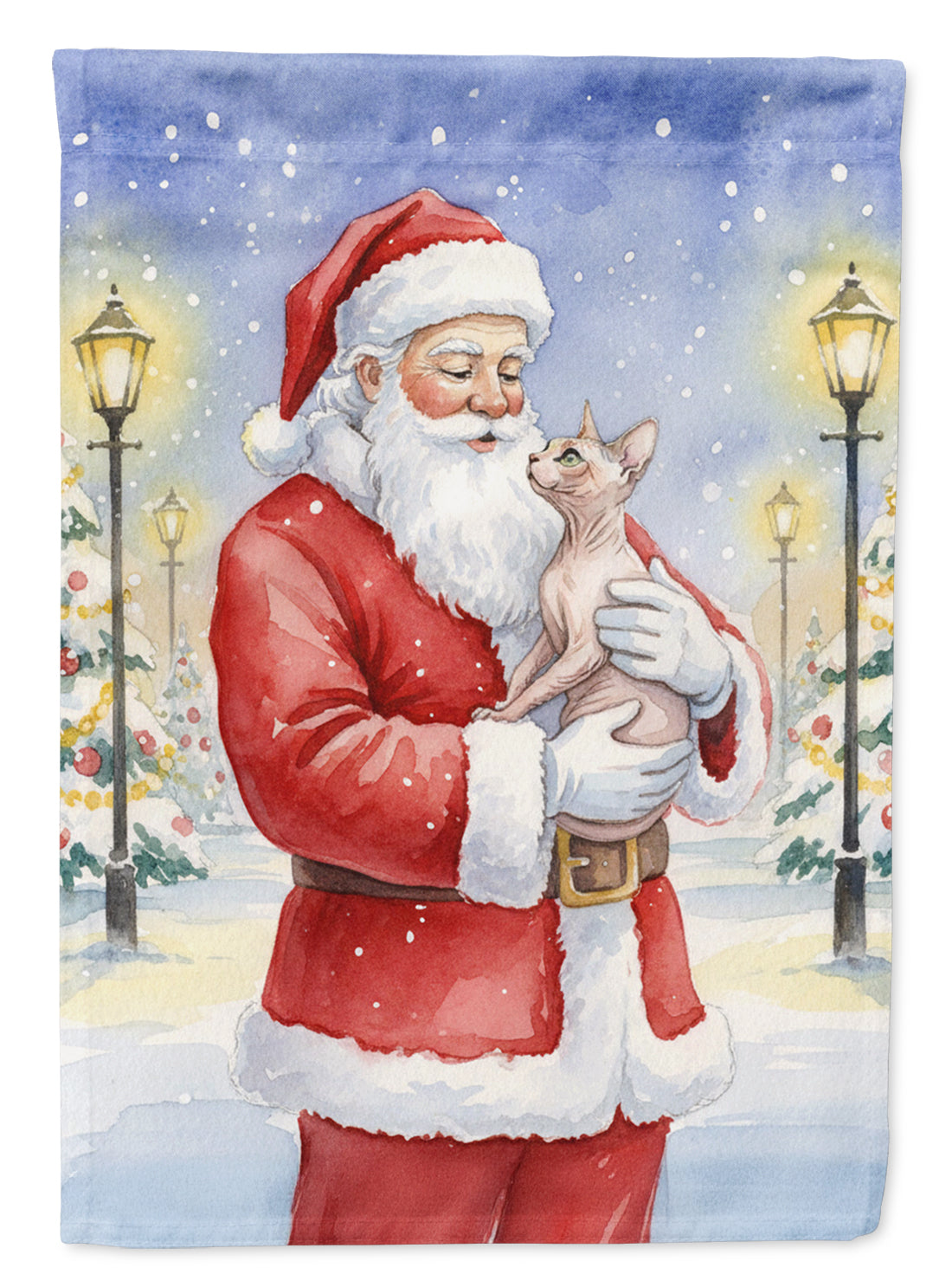 Sphynx Cat with Santa Claus House Flag 28x40 Porch Sleeve Pole Decorative Outside Yard Banner Artwork Wall Hanging, Polyester