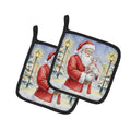 Sphynx Cat with Santa Claus Pot Holder Set of 2 Heat Resistant Quilted Hot Pads 7.5 x 7.5 Inch, Insulated Kitchen Trivets for Cooking & Baking