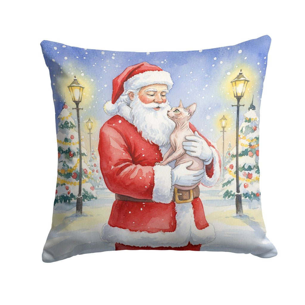 Sphynx Cat with Santa Claus Decorative Throw Pillow 18x18 Indoor Outdoor Accent Cushion, Fabric Cover with Insert for Sofa, Bed, Porch & Living Room