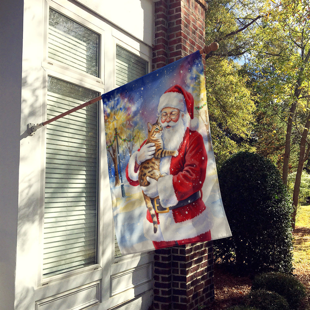 Spotted Tabby Brown Cat with Santa Claus House Flag 28x40 Porch Sleeve Pole Decorative Outside Yard Banner Artwork Wall Hanging, Polyester