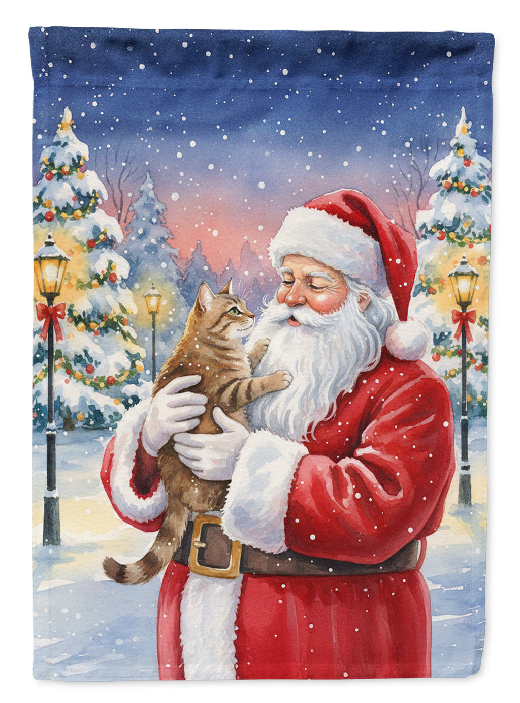Ticked Tabby Brown Cat with Santa Claus Garden Flag Mailbox Decorative Yard Banner Outside Patio Artwork for Flower Beds, Garden Size, Multicolor