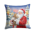 Ticked Tabby Brown Cat with Santa Claus Decorative Throw Pillow 14x14 Indoor Outdoor Accent Cushion, Fabric Cover with Insert for Sofa, Bed, Porch & Living Room