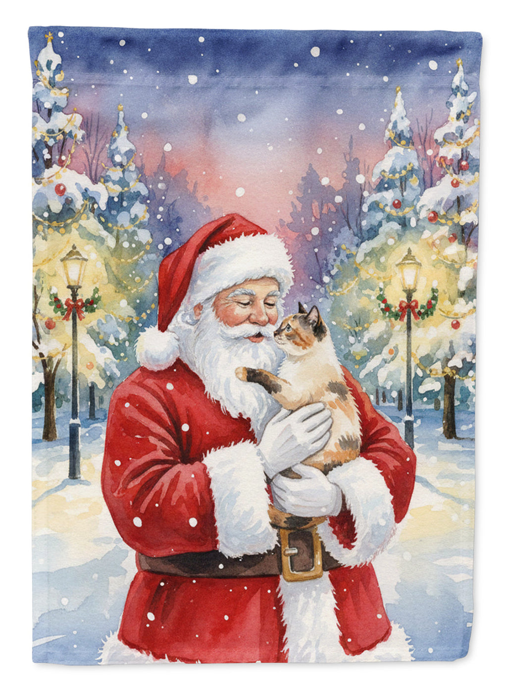 Tortie Point Cat with Santa Claus Garden Flag Mailbox Decorative Yard Banner Outside Patio Artwork for Flower Beds, Garden Size, Multicolor