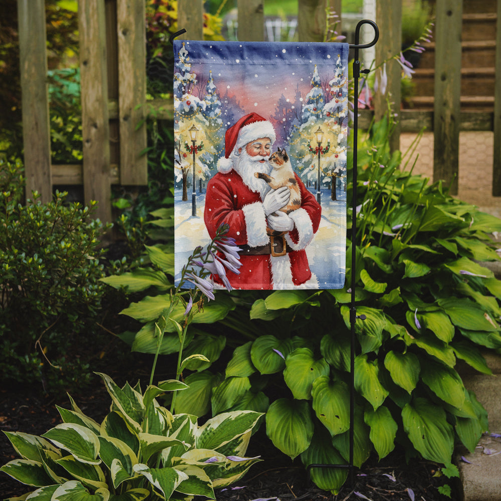 Tortie Point Cat with Santa Claus Garden Flag Mailbox Decorative Yard Banner Outside Patio Artwork for Flower Beds, Garden Size, Multicolor
