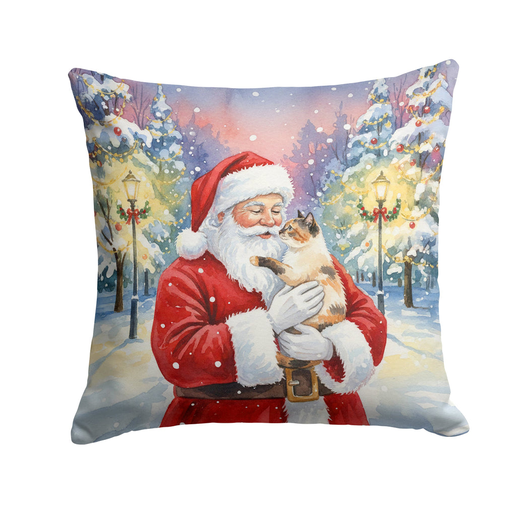 Tortie Point Cat with Santa Claus Decorative Throw Pillow 18x18 Indoor Outdoor Accent Cushion, Fabric Cover with Insert for Sofa, Bed, Porch & Living Room