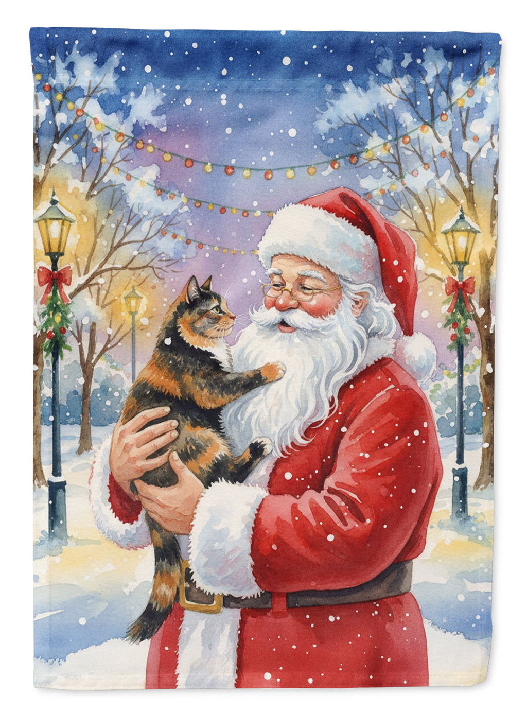 Tortoiseshell Cat with Santa Claus House Flag 28x40 Porch Sleeve Pole Decorative Outside Yard Banner Artwork Wall Hanging, Polyester
