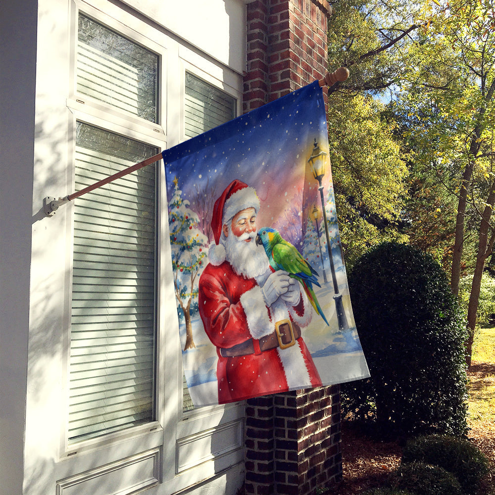 Amazon Parrot with Santa Claus House Flag 28x40 Porch Sleeve Pole Decorative Outside Yard Banner Artwork Wall Hanging, Polyester