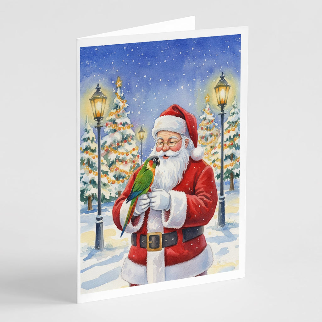 Black-Headed Caique with Santa Claus Greeting Cards Pack of 8 Blank Cards with Envelopes Whimsical A7 Size 5x7