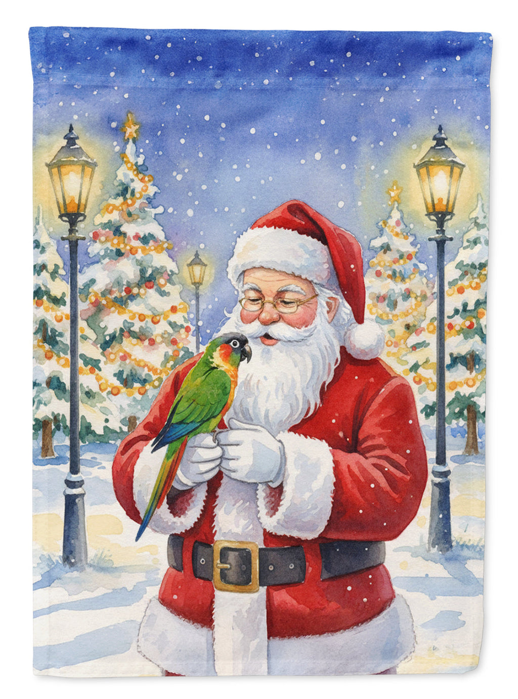 Black-Headed Caique with Santa Claus Garden Flag Mailbox Decorative Yard Banner Outside Patio Artwork for Flower Beds, Garden Size, Multicolor