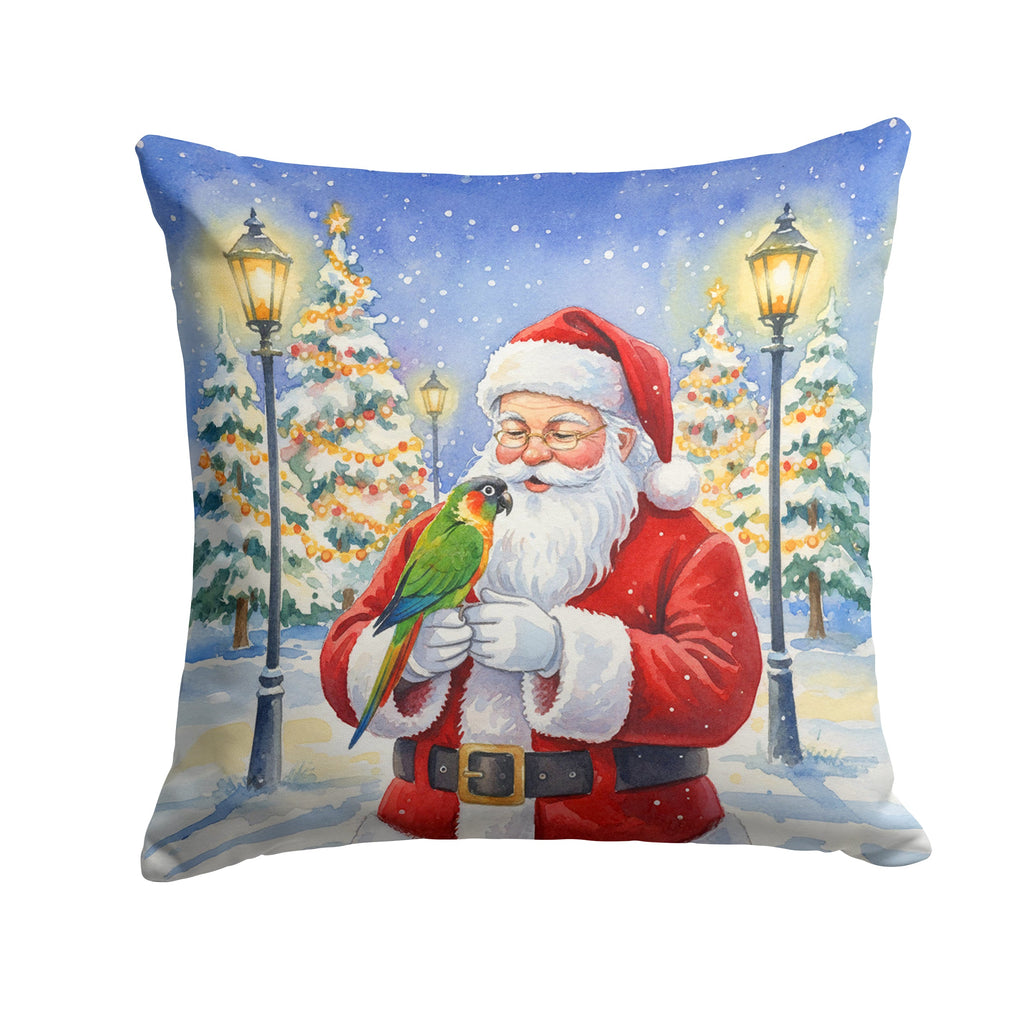 Black-Headed Caique with Santa Claus Decorative Throw Pillow 14x14 Indoor Outdoor Accent Cushion, Fabric Cover with Insert for Sofa, Bed, Porch & Living Room