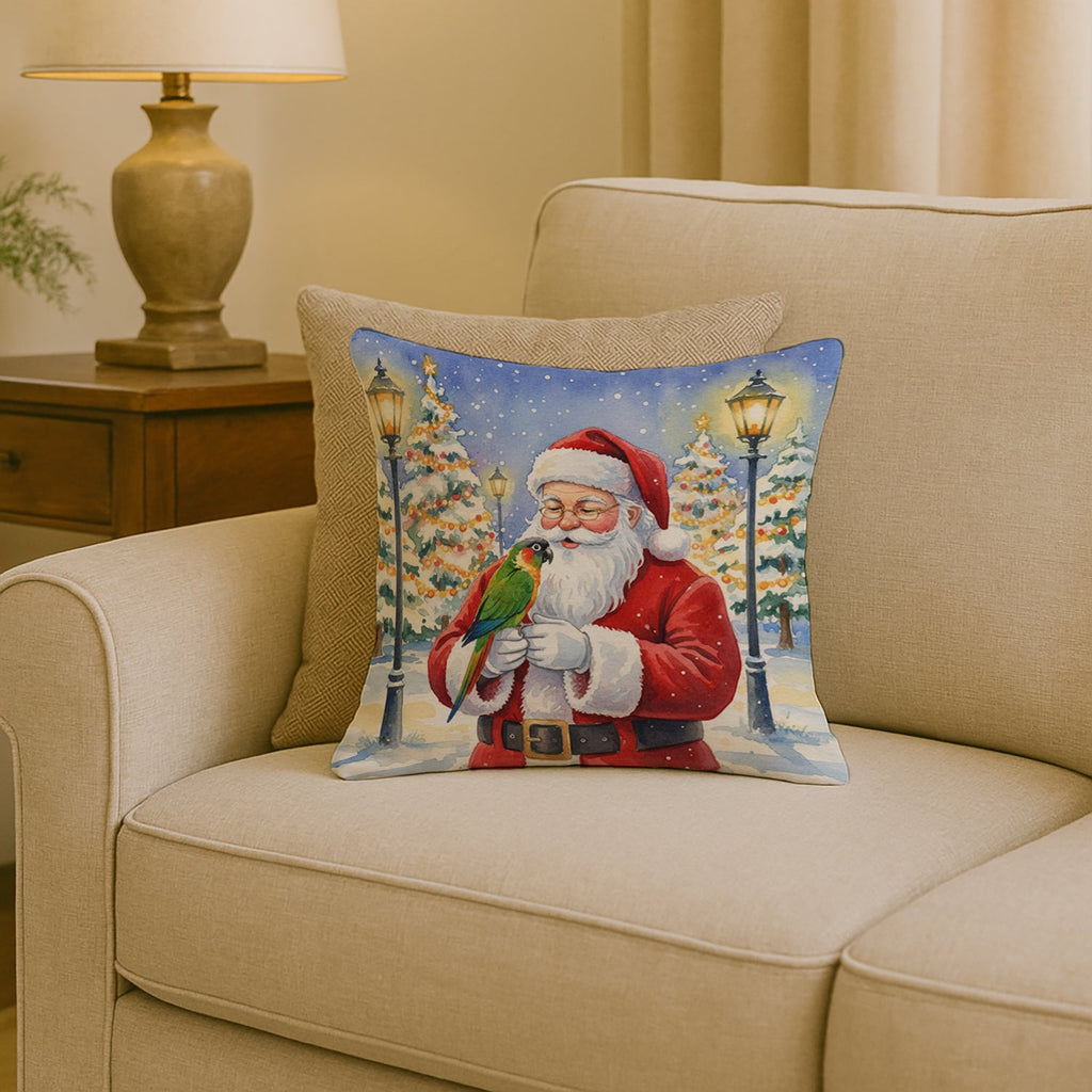 Black-Headed Caique with Santa Claus Decorative Throw Pillow 18x18 Indoor Outdoor Accent Cushion, Fabric Cover with Insert for Sofa, Bed, Porch & Living Room