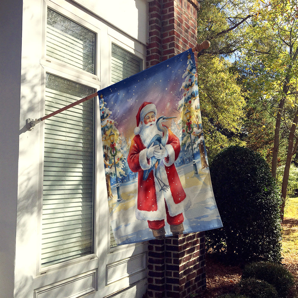Blue Heron with Santa Claus House Flag 28x40 Porch Sleeve Pole Decorative Outside Yard Banner Artwork Wall Hanging, Polyester