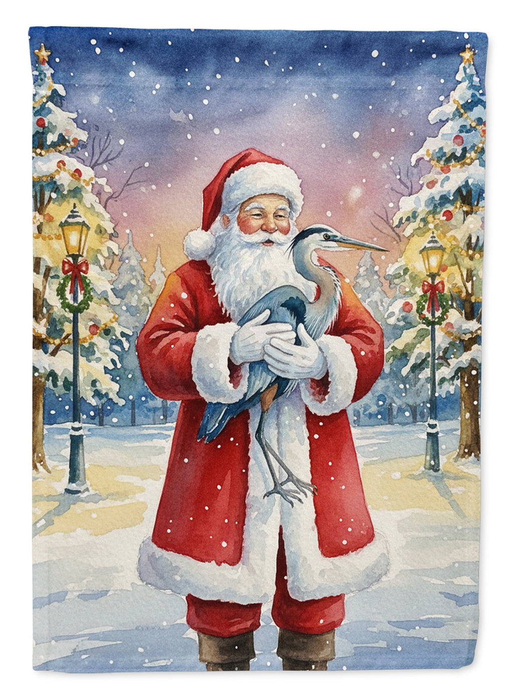 Blue Heron with Santa Claus Garden Flag Mailbox Decorative Yard Banner Outside Patio Artwork for Flower Beds, Garden Size, Multicolor