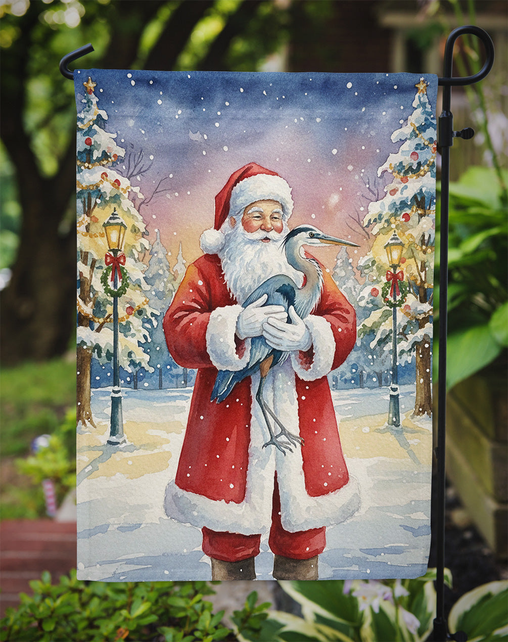 Blue Heron with Santa Claus Garden Flag Mailbox Decorative Yard Banner Outside Patio Artwork for Flower Beds, Garden Size, Multicolor