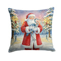 Blue Heron with Santa Claus Decorative Throw Pillow 14x14 Indoor Outdoor Accent Cushion, Fabric Cover with Insert for Sofa, Bed, Porch & Living Room
