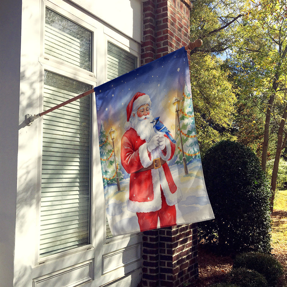 Blue Jay with Santa Claus House Flag 28x40 Porch Sleeve Pole Decorative Outside Yard Banner Artwork Wall Hanging, Polyester