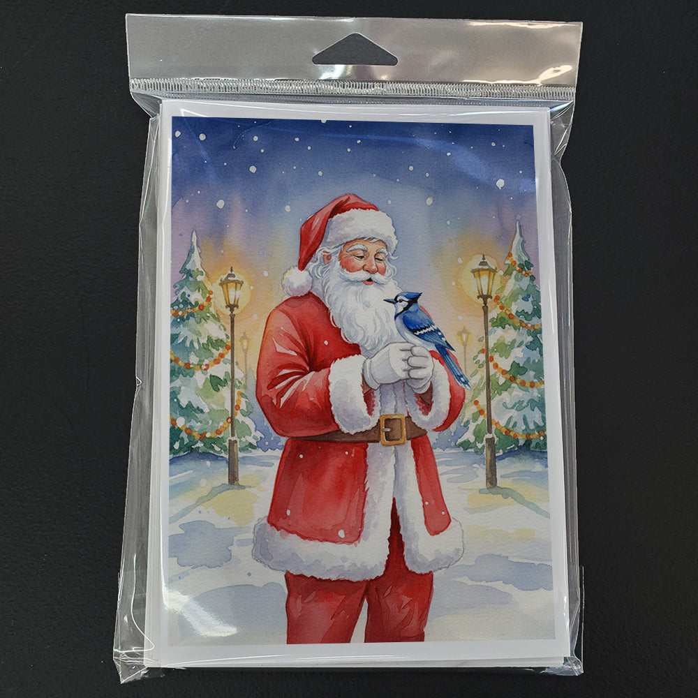 Blue Jay with Santa Claus Greeting Cards Pack of 8 Blank Cards with Envelopes Whimsical A7 Size 5x7