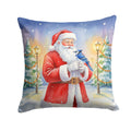 Blue Jay with Santa Claus Decorative Throw Pillow 18x18 Indoor Outdoor Accent Cushion, Fabric Cover with Insert for Sofa, Bed, Porch & Living Room