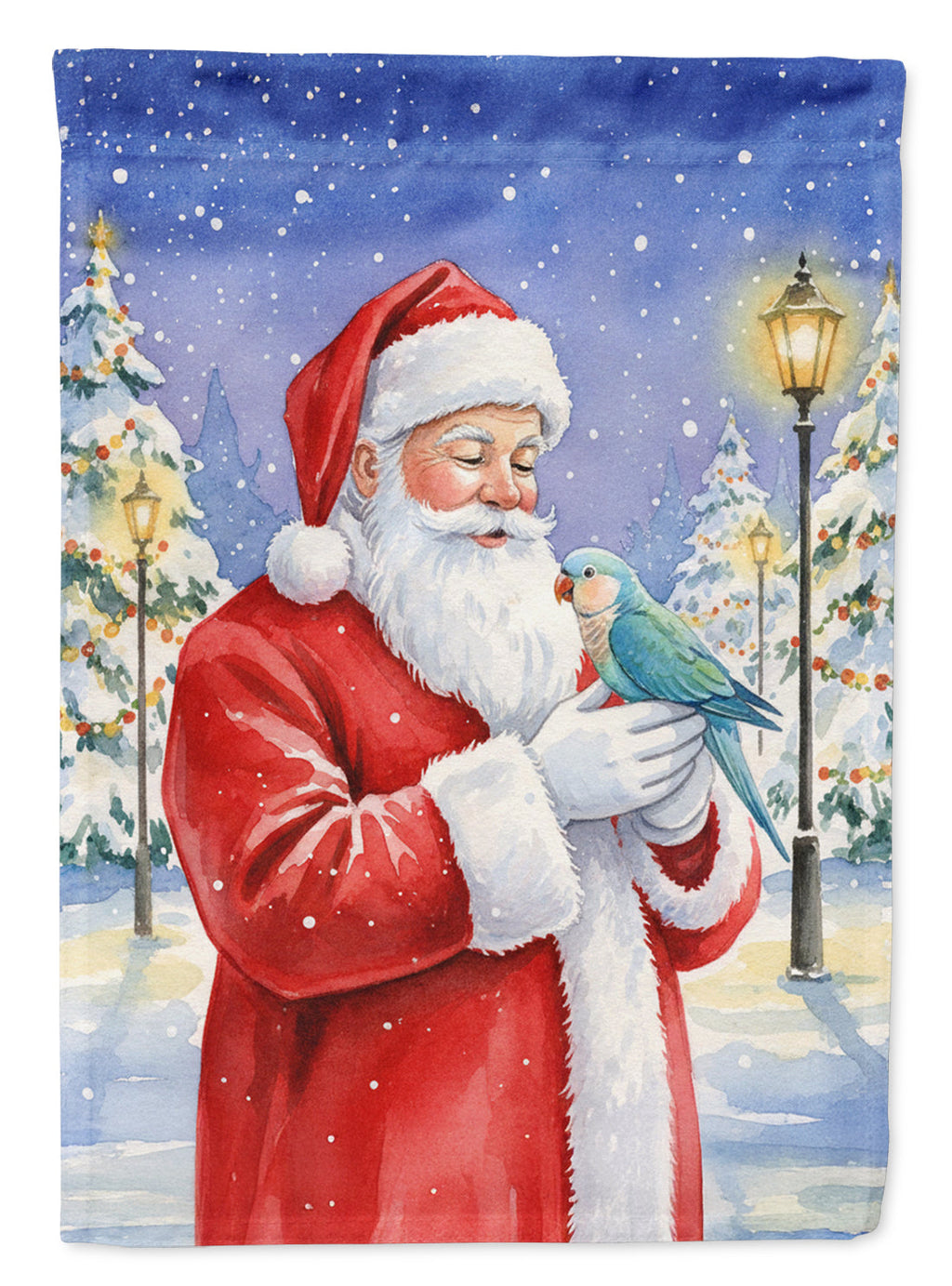 Blue Quaker with Santa Claus House Flag 28x40 Porch Sleeve Pole Decorative Outside Yard Banner Artwork Wall Hanging, Polyester