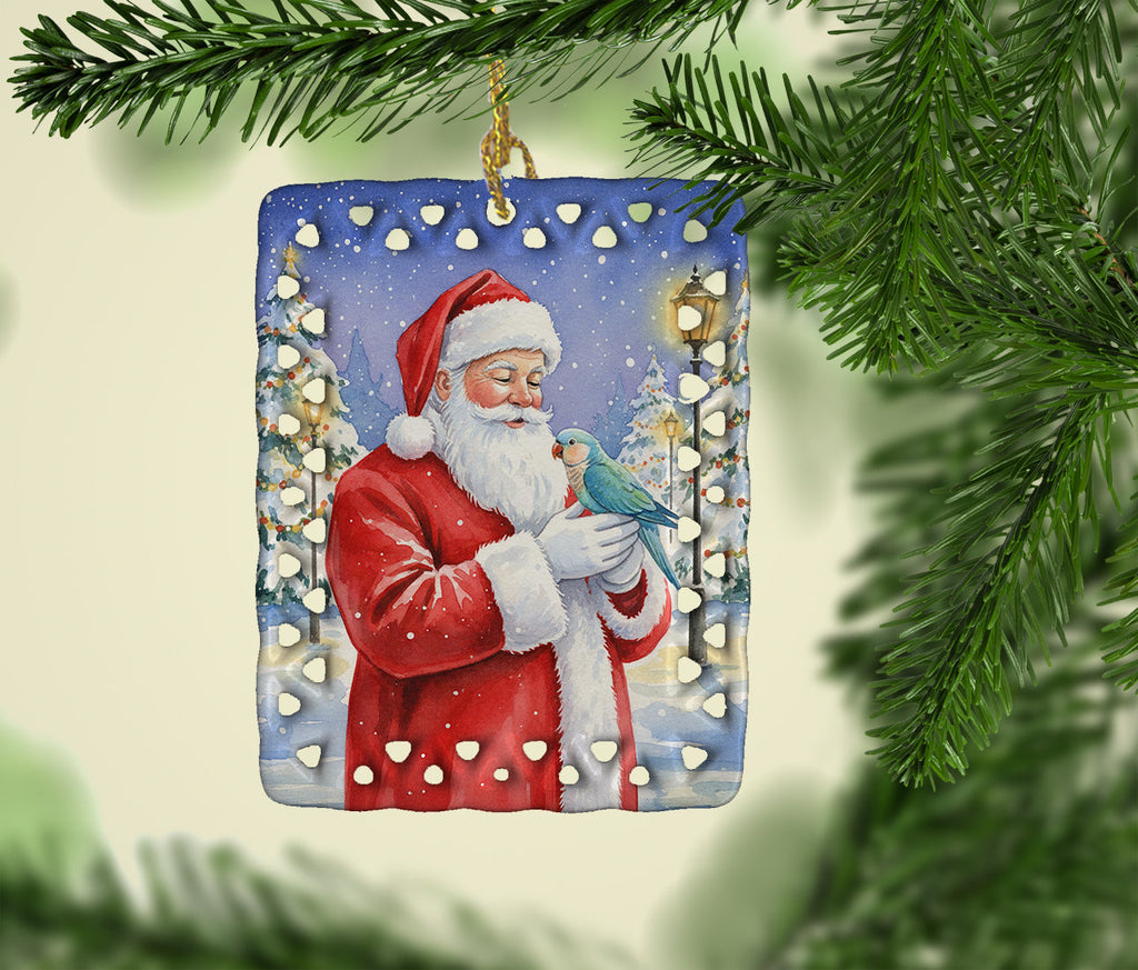 Blue Quaker with Santa Claus Porcelain Ornament Christmas Tree Hanging Decorations for Home Christmas Holiday, Rectangle, Gift, Multicolor