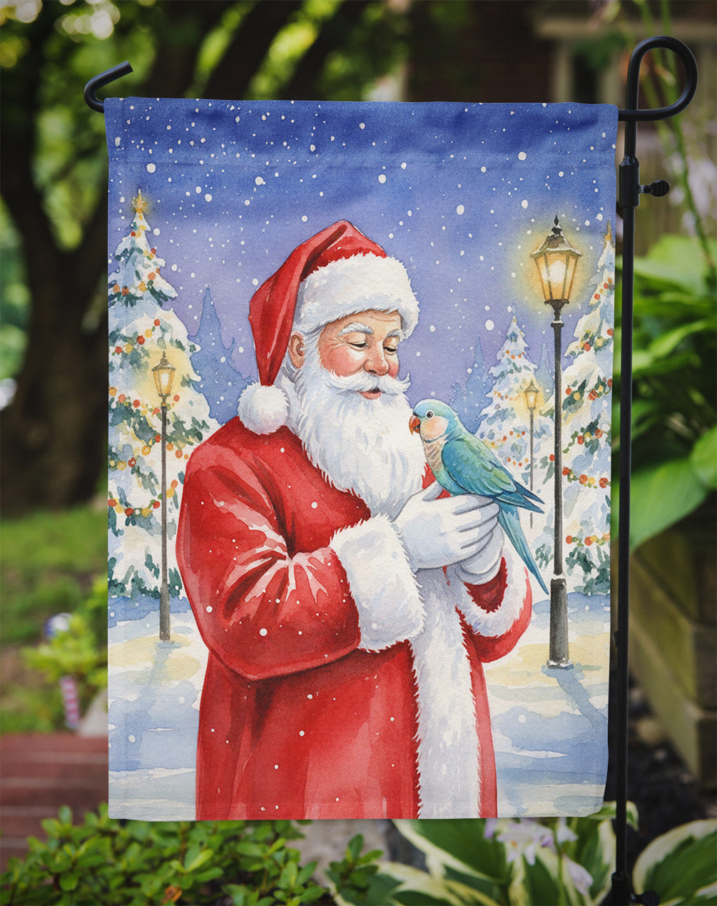 Blue Quaker with Santa Claus Garden Flag Mailbox Decorative Yard Banner Outside Patio Artwork for Flower Beds, Garden Size, Multicolor